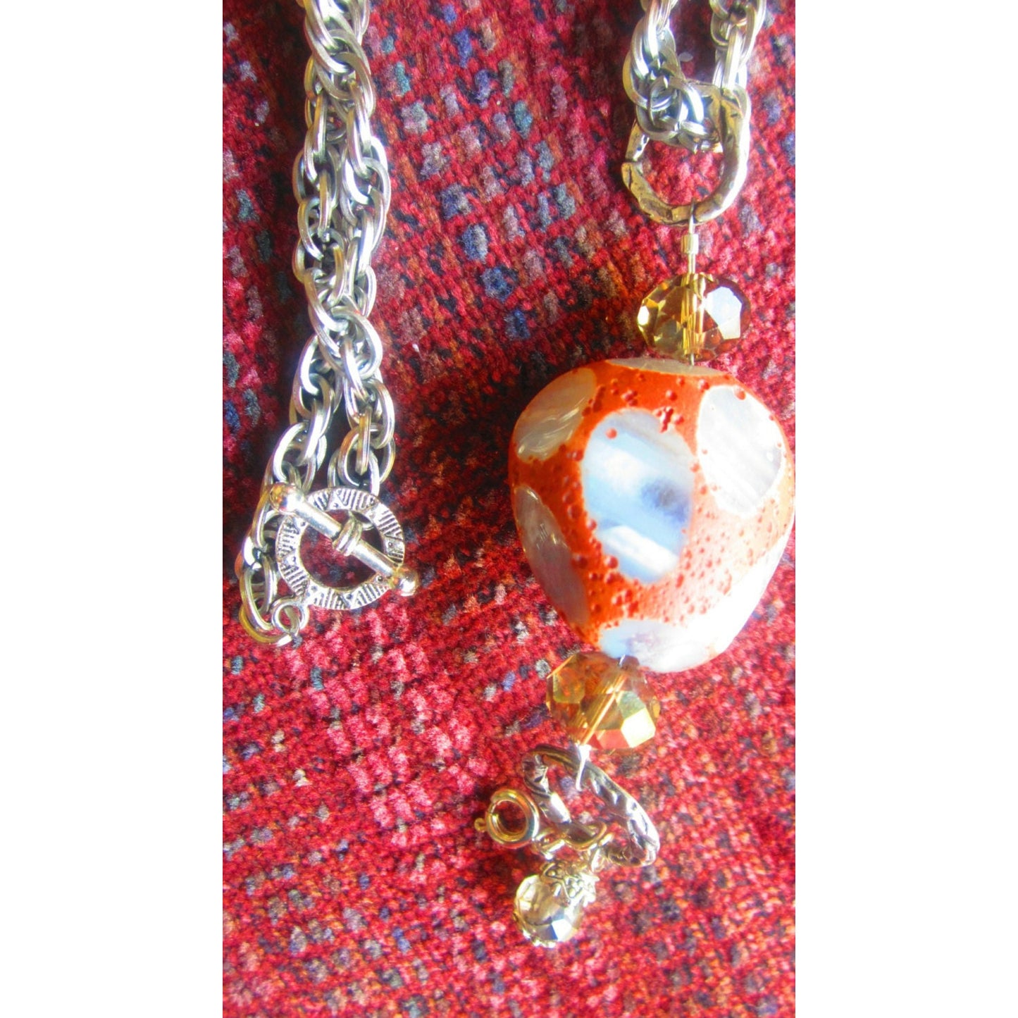 Polished and Rough Orange Agate Charm Necklace