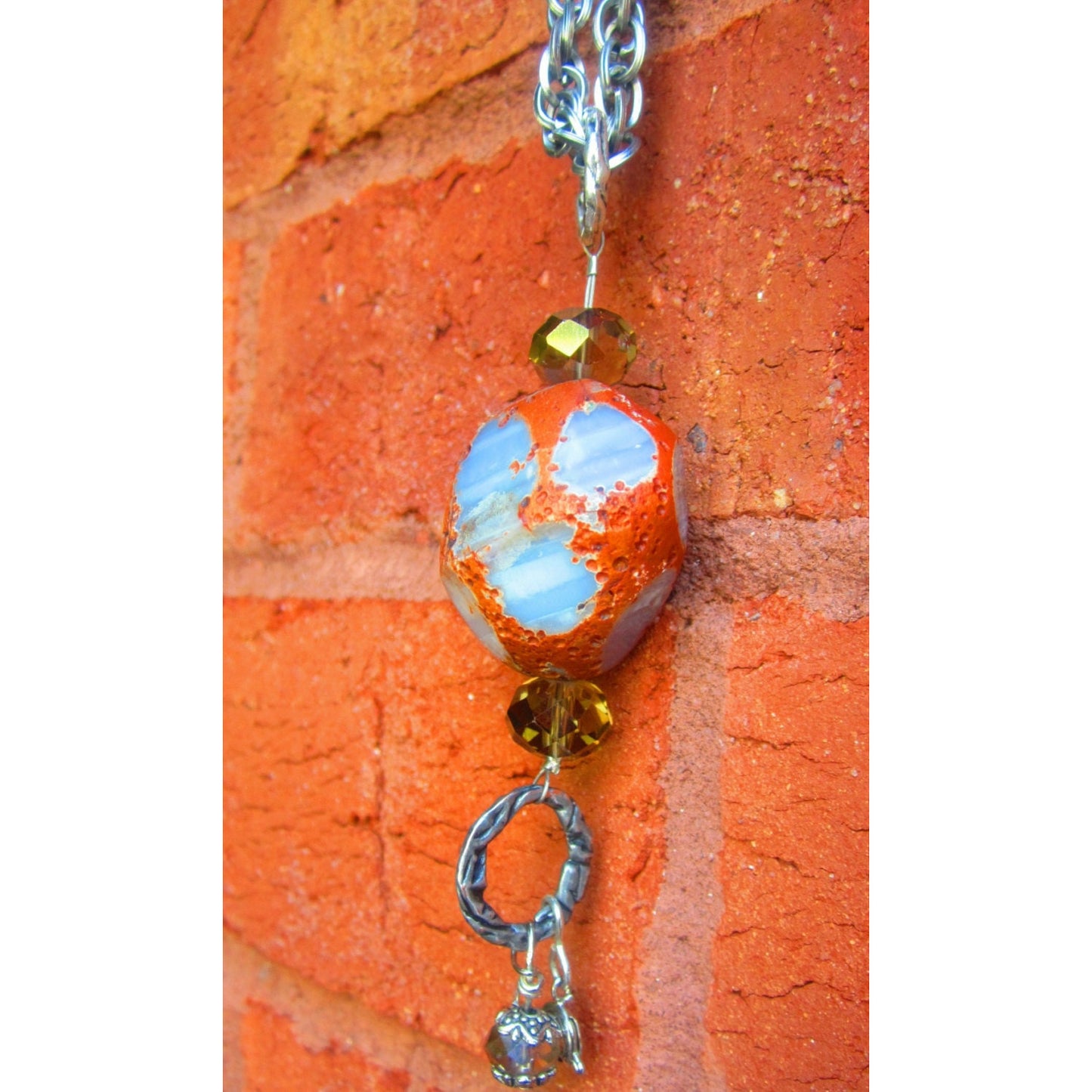 Polished and Rough Orange Agate Charm Necklace