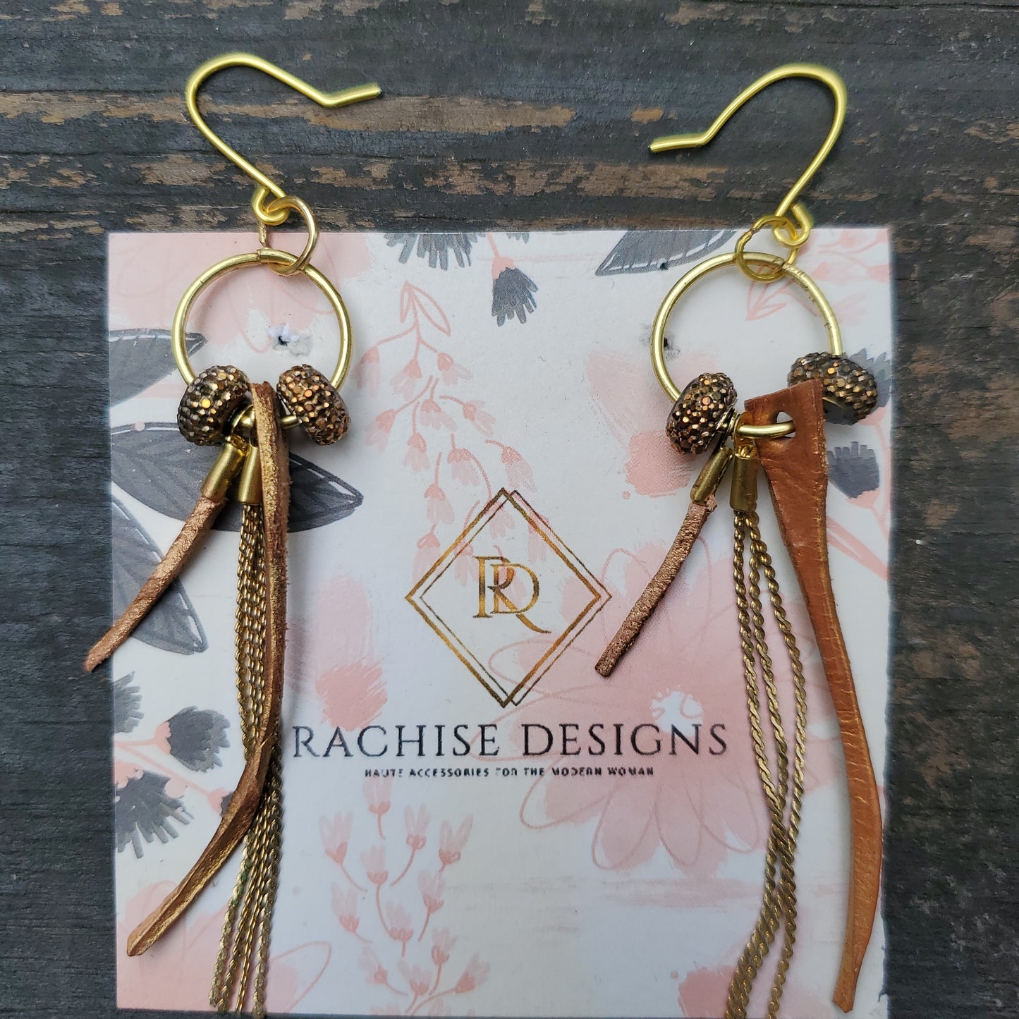 Gold Chain Leather Earrings