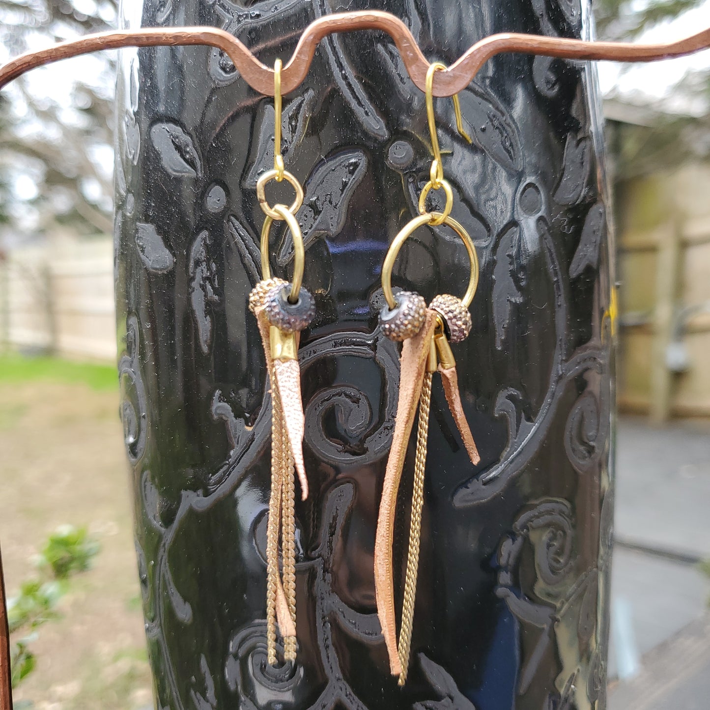 Gold Chain Leather Earrings