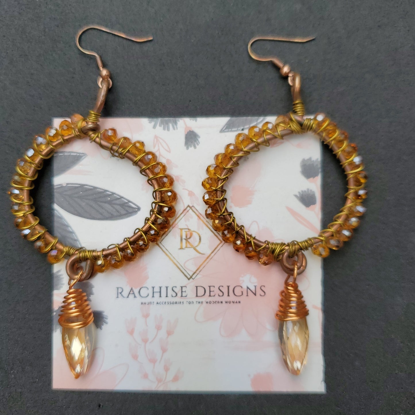 Copper Champagne Glass Beaded Earrings
