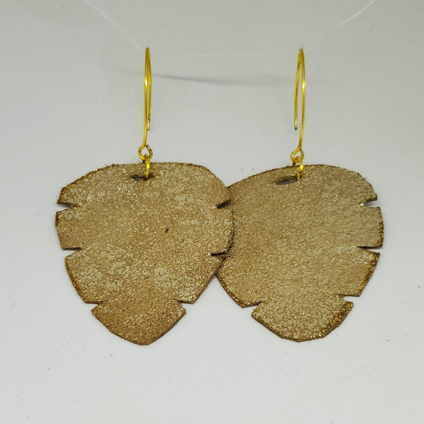 Gold Leather Leaf Earrings