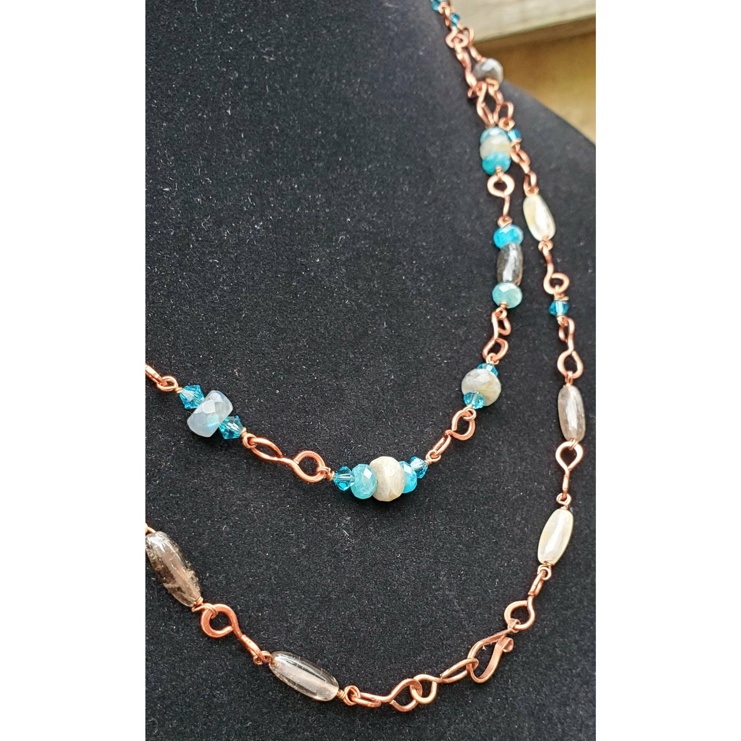 Forged Moonstone, Labradorite, Apatite and Blue Crystal Necklace