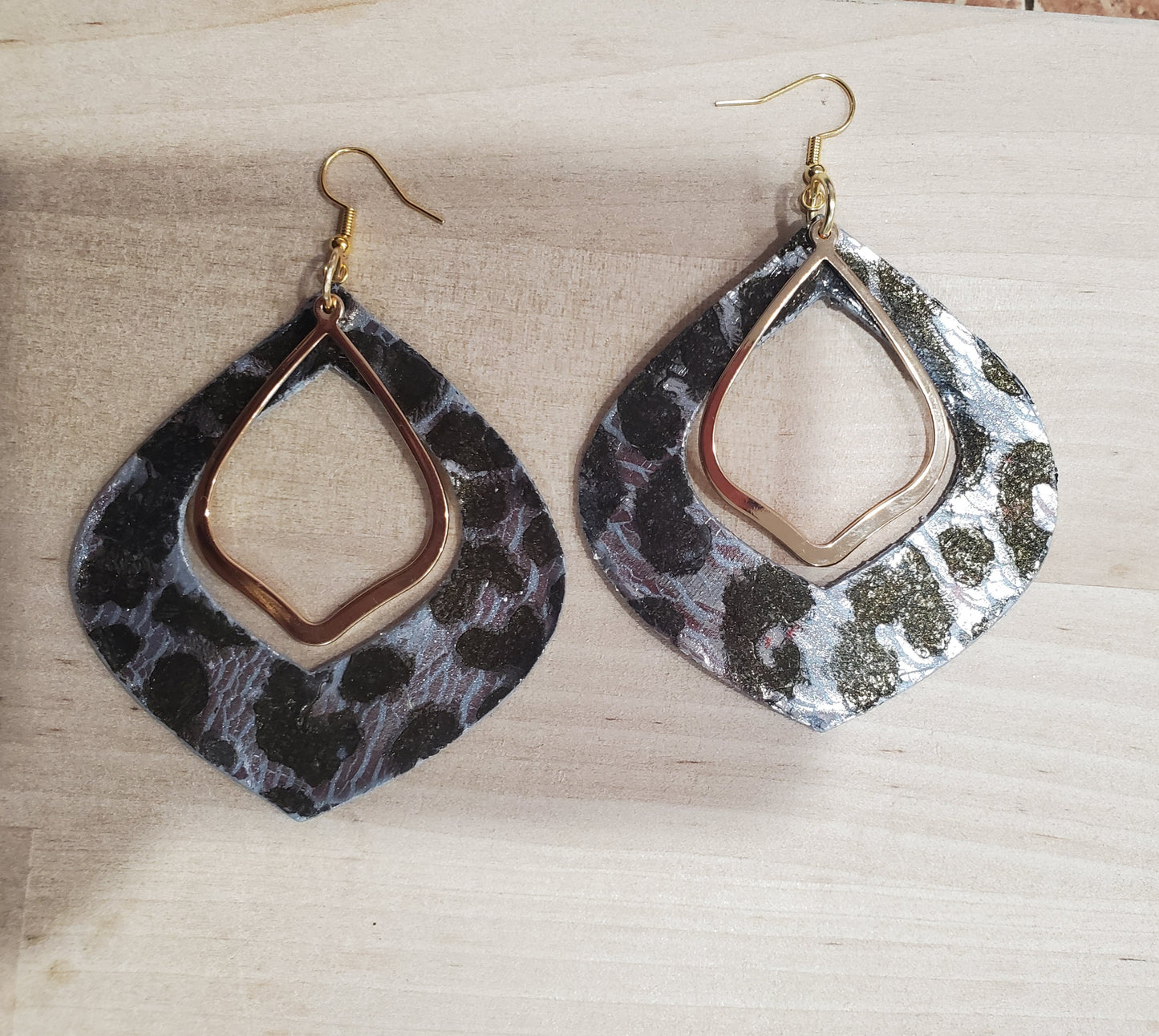 Leopard Print and Brass Earrings