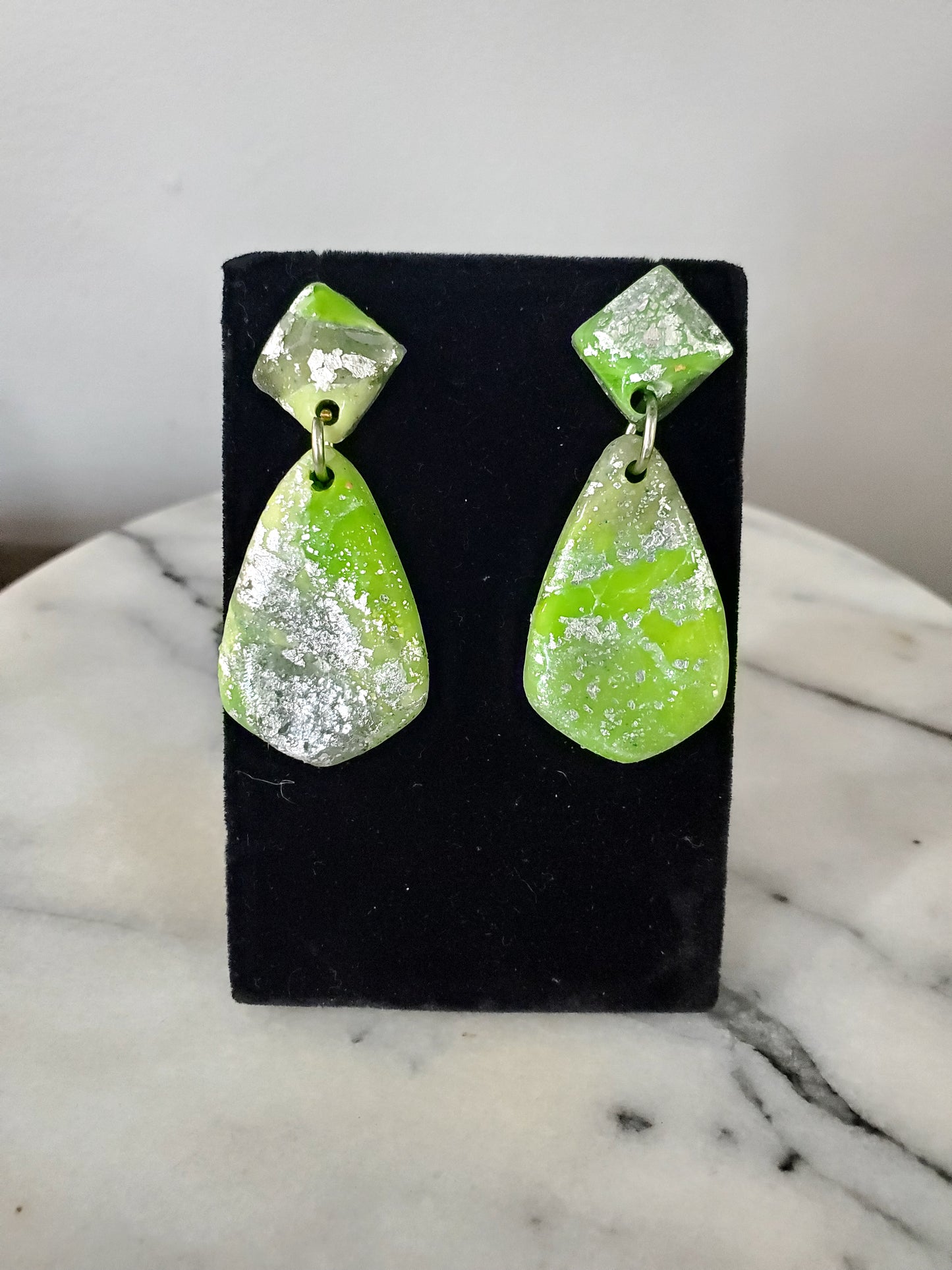 Green and Silver Drop Earrings