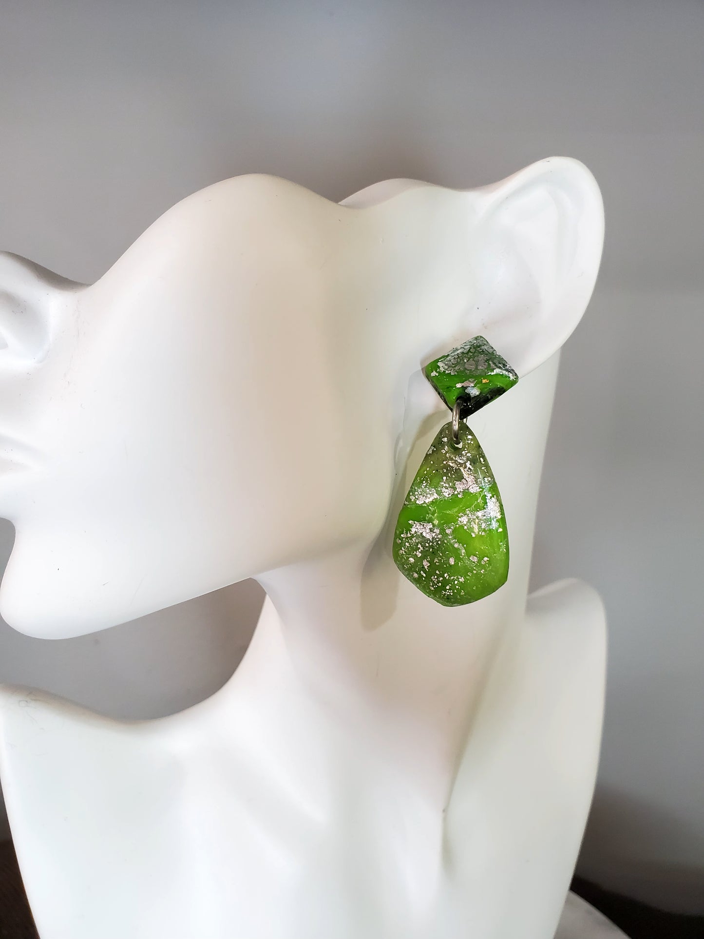 Green and Silver Drop Earrings
