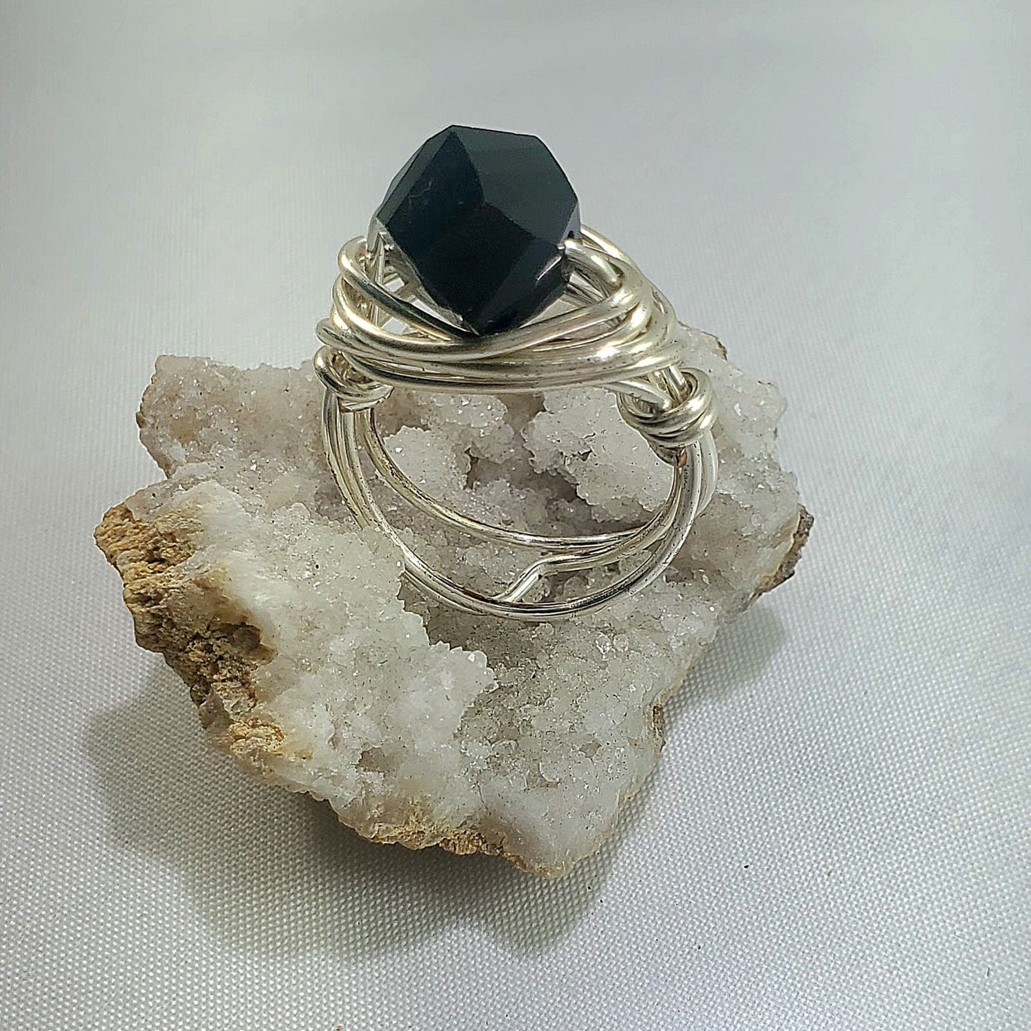 Onyx Silver Wire Wrapped Ring