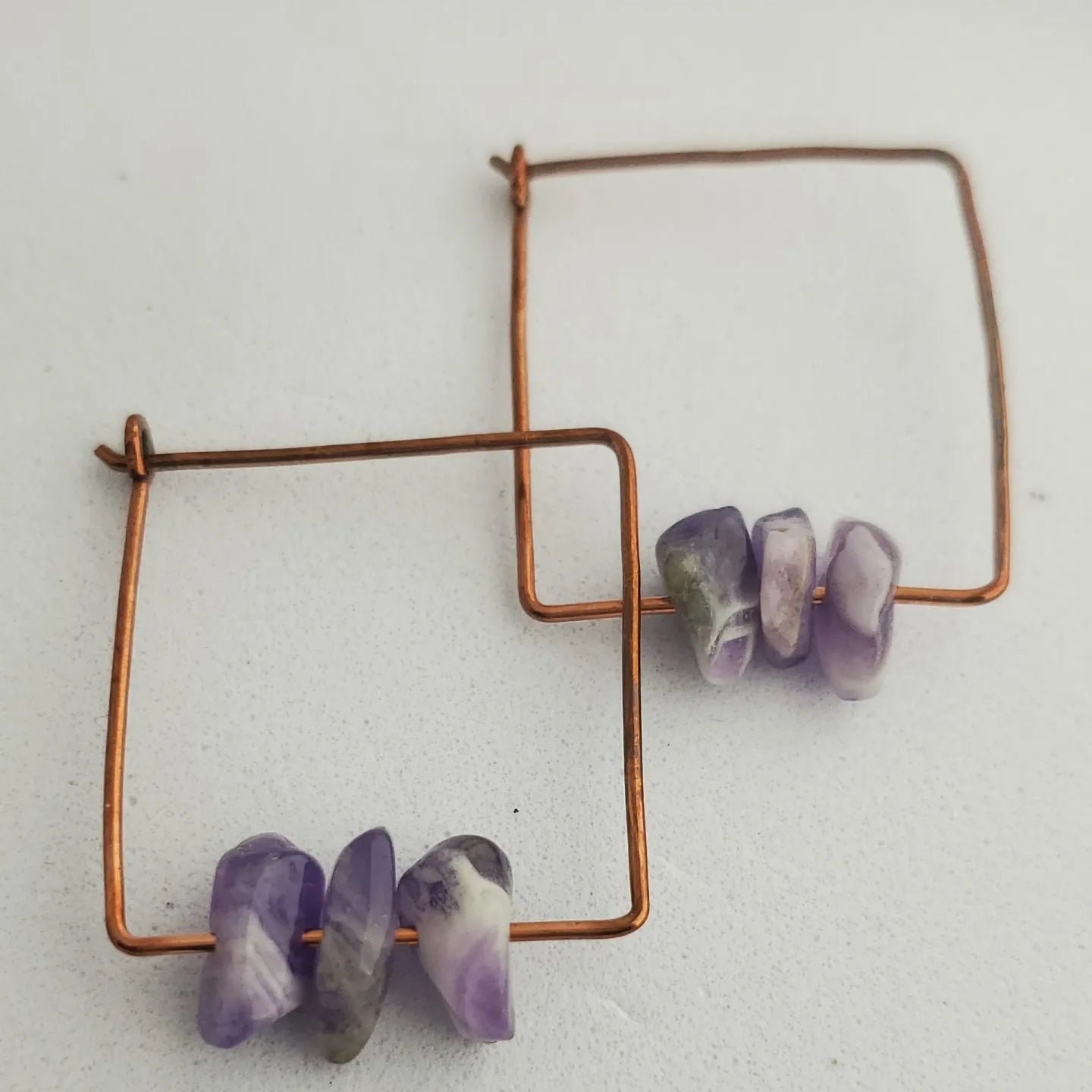 Forged Copper and Amethyst Chip Earrings