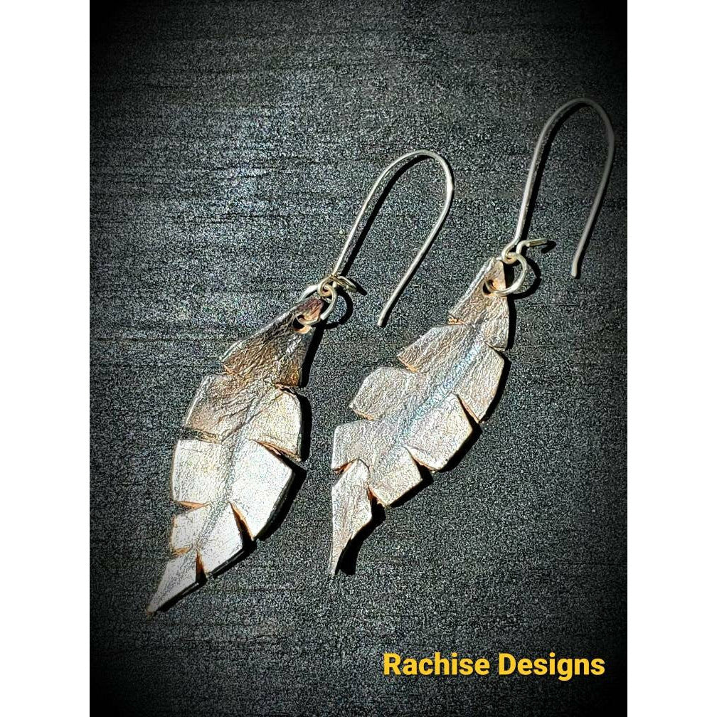 Metallic Silver Leather Feather Earrings