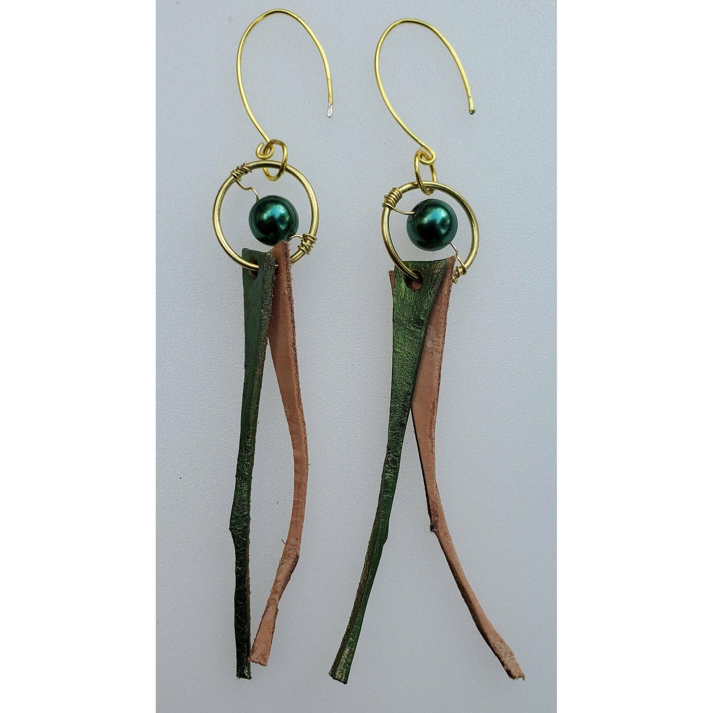 Metallic Green Leather Tassel Earrings