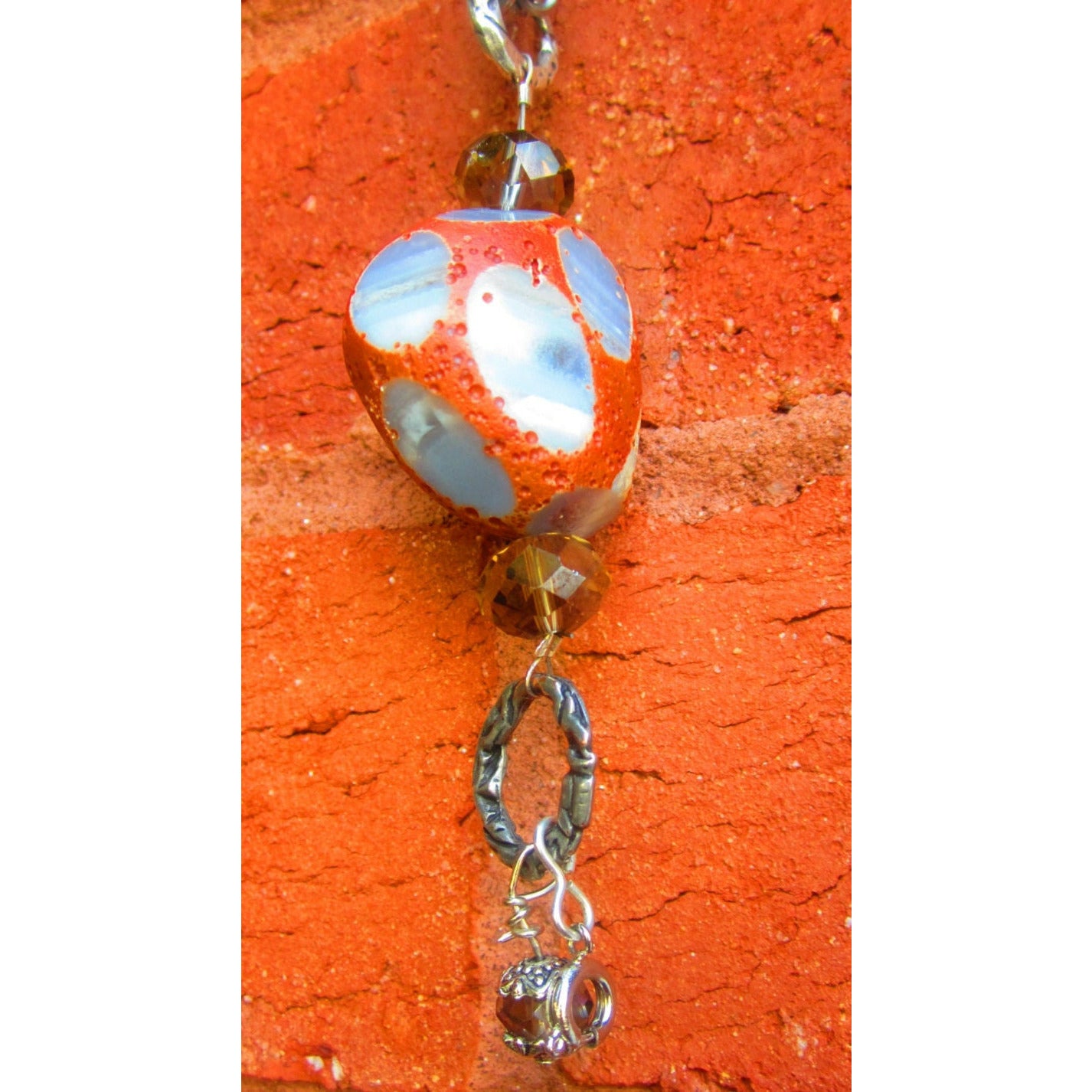 Polished and Rough Orange Agate Charm Necklace